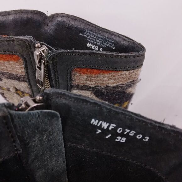 Born Panarea Southwestern Wool Black Leather Zip-Up Boots Moto Womens Size 7 38 - Picture 10 of 14